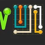 Grønt logo med teksten floW MANIA ved siden af et gitter med farvede cirkler forbundet af tilsvarende farvede linjer