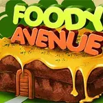 Illustration af en stor skive brød dækket med smeltet ost og teksten FOODY AVENUE ovenpå