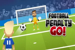 En animeret fodboldscenes viser en spiller foran en målmand med teksten Football Penalty Go!