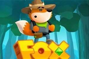 Tegnefilmræv iført en hat og rygsæk står i en skov foran teksten Fox