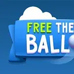 Blå baggrund med teksten Free the Ball i farverig typografi og en grafisk bold