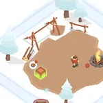 En animeret scene viser en person ved et bål på en sneklædt plads med træer, hegn og en gyngestativ i baggrunden