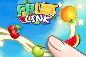 Farverige illustrationer af frugter med en finger, der peger, mod en blå himmelbaggrund
