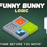 3D-kaninfigur og farverige ternede felter med teksten Funny Bunny Logic øverst