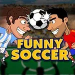 To tegneseriefigurer i fodboldtøj støder hovederne mod en fodbold på en stadionbaggrund