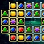 Farverige, geometriske symboler i forskellige former og farver organiseret i et gittermønster