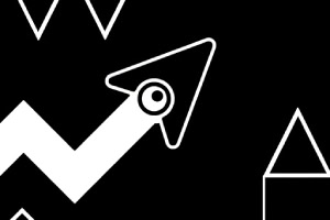 Sort og hvidt grafisk design med pile- og zigzag-former