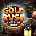 En tegneseriefigur iført hjelmhue holder en lanterne i en mine ved siden af teksten Gold Rush Treasure Hunt