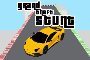 Gul sportsvogn på en racerbane med teksten grand theft stunt i baggrunden