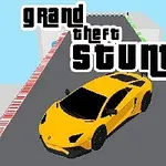 Gul sportsvogn på en racerbane med teksten grand theft stunt i baggrunden