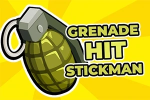 Grøn håndgranat og teksten Grenade Hit Stickman på en gul baggrund