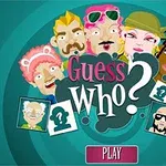 Tegneserieportrætter af forskellige karakterer med teksten Guess Who?
