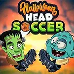 To sjove tegneseriefigurer i Halloween-tema med store hoveder og fodboldstøvler, placeret foran en stadionbaggrund