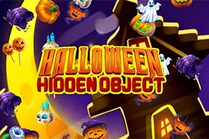 Halloween-tema med græskar, spøgelser og heksehatte mod en månebelyst baggrund