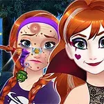 To anime-lignende figurer med rødt hår, hvor den ene har vampyrkostume og makeup, og den anden har bumser og ansigtsmasker