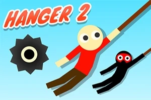 To figurer svinger i tove mod en blå baggrund med ordet Hanger 2 i øverste venstre hjørne