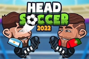 To anime-lignende figurer iført argentinske og portugisiske fodboldtrøjer, med en fodbold i midten og teksten Head Soccer 2022 øverst