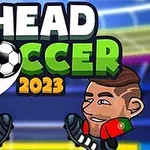 To an animerede figurer i fodboldtrøjer fra Argentina og Portugal står overfor hinanden med teksten Head Soccer 2023 ovenover