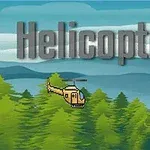 Helicopter En pixelgrafik af en helikopter, der flyver over en skov med bjerge i baggrunden og ordet Helicopter skrevet øverst