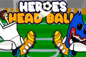 To figurer i en fodboldarena med teksten Heroes Head Ball i baggrunden
