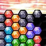 Farverige, sekskantede blokke arrangeret i rækker med en animeret hånd, der peger mod en gruppe af tre orange blokke