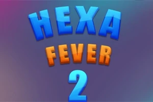Teksten Hexa Fever 2 i blå og orange bogstaver på en gradientbaggrund