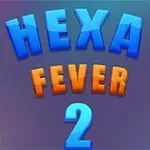 Teksten Hexa Fever 2 i blå og orange bogstaver på en gradientbaggrund
