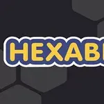 Teksten HEXABLE i gule bogstaver med en hvid kant på en mørk baggrund med sekskantede mønstre
