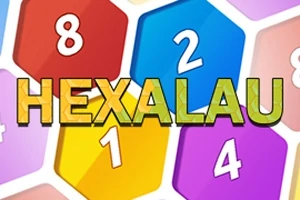 Farverige nummererede sekskanter med forskellige tal og teksten HEXALAU i midten