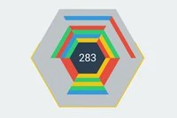 Blokke falder mod det indre hexagon fra skærmens kanter