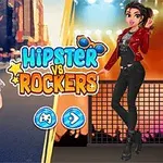 To figurer står ved siden af hinanden, en i hipstertøj og en i rockertøj, med teksten Hipster vs Rockers i midten