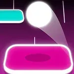 Lysende kugle og rektangulære platforme på en mørk baggrund med neonfarver