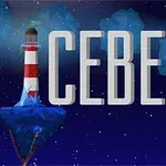 Et fyrtårn står på en flydende ø omgivet af stjernetegn under en nattehimmel med ordet ICEBERG i forgrunden