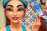 Jasmine gør sig klar til kostume- og ansigtsmalingkonkurrence