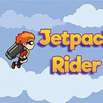 To figurer med jetpacks flyver i himlen med teksten Jetpack Rider imellem dem