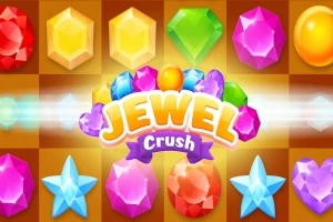 Farverige ædelstene og juveler i forskellige former og farver får selskab af en Jewel Crush tekst med et skinnende, lyst design