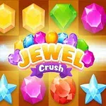 Farverige ædelstene og juveler i forskellige former og farver får selskab af en Jewel Crush tekst med et skinnende, lyst design