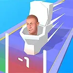 En person med et vredt ansigtsudtryk sidder i en toiletformet bil på en farverig racerbane med plus- og minusnumre