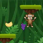 Jolly Jumper En lille tegneserieabe hopper mellem platforme i en jungle med bananer og druer omkring