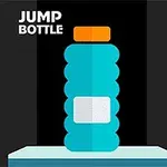 En blå flaske med en orange hætte står på en platform med teksten Jump Bottle skrevet ved siden af