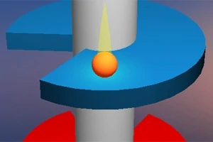 Orange kugle på en spiralformet blå platform omkring en grå søjle