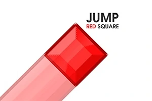 Rød firkant placeret diagonalt med teksten Jump Red Square på en hvid baggrund