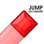 Rød firkant placeret diagonalt med teksten Jump Red Square på en hvid baggrund