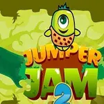 Grønt og gult baggrundsbillede med en enøjet tegneseriefigur og teksten Jumper Jam 2
