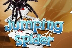 Springende edderkop over kort og tekst med titlen Jumping Spider i forgrunden