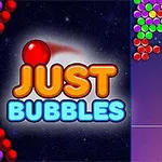 Farverige bobler grupperet sammen med ordene Just Bubbles og en pil, der viser en sigtelinje