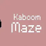 Sort tegneseriebombe med tændsnor ved siden af tekst, der siger Kaboom Maze på rosa baggrund