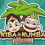 To abeansigter med kroner foran en palme, med teksten Kiba & Kumba Puzzle nedenunder