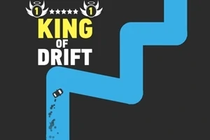 Sort bil, der drifter langs en blå, zigzag-formet vej med teksten KING OF DRIFT øverst