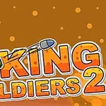 En tegneseriefigur med hjelm sigter en bazooka mod teksten KING SOLDIERS 2 på en orange baggrund